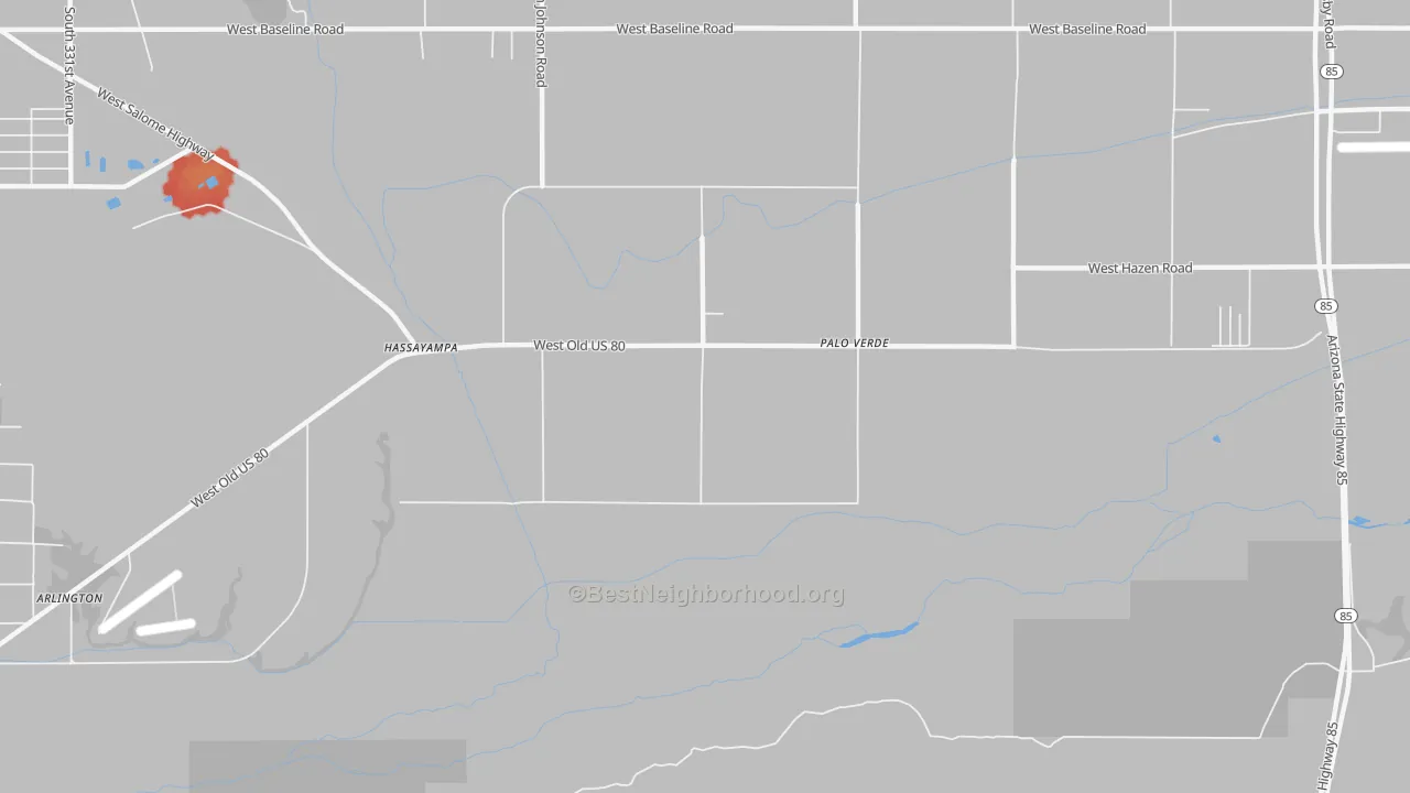 Walk Grade map of 85343, AZ, walkable areas in green and car-dependent areas in red