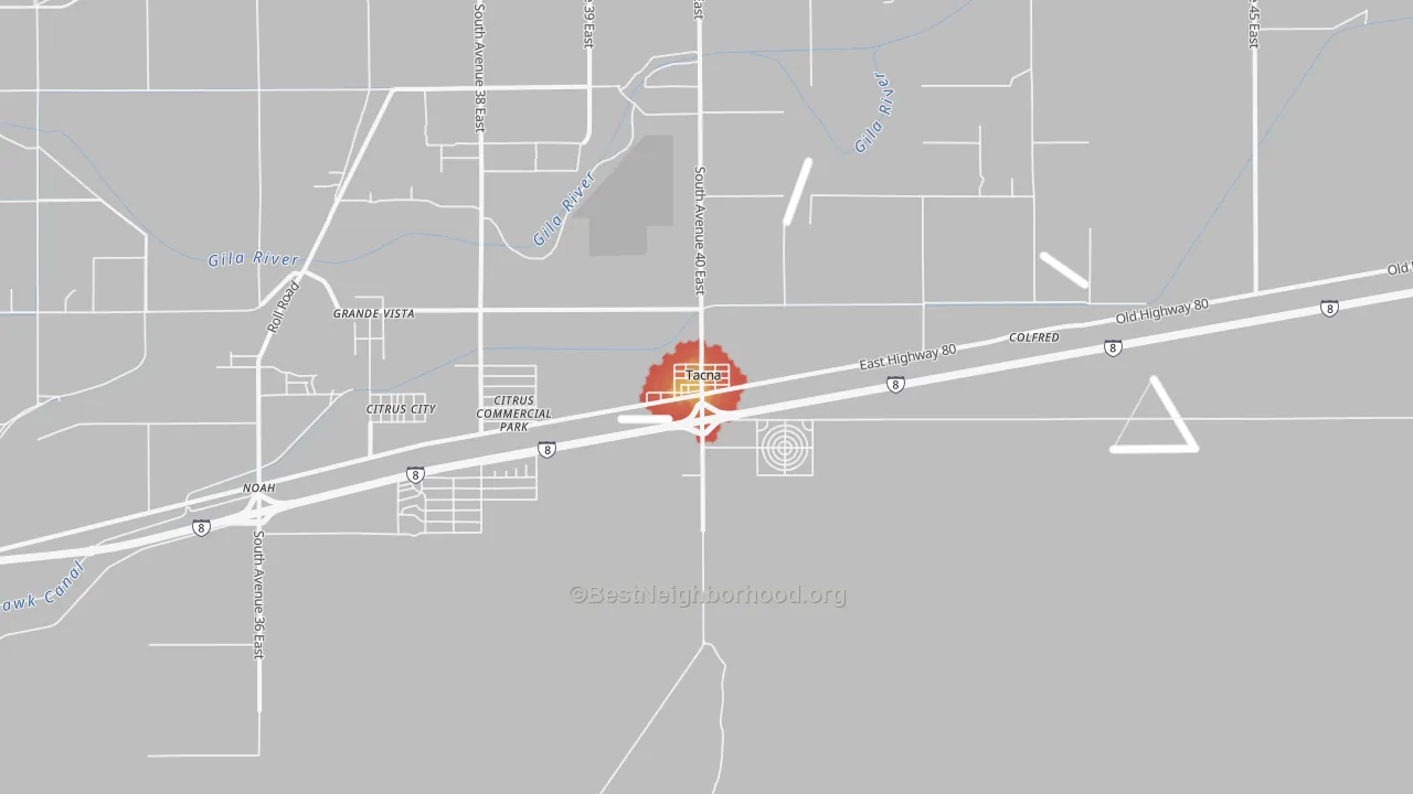 Walk Grade map of 85352, AZ, walkable areas in green and car-dependent areas in red