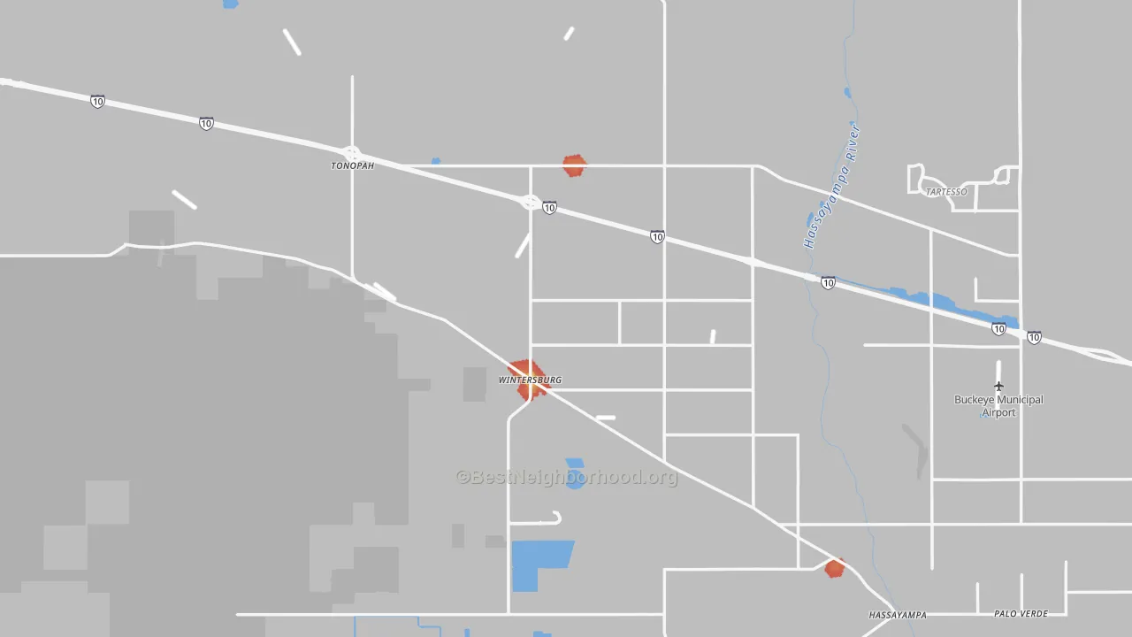 Walk Grade map of 85354, AZ, walkable areas in green and car-dependent areas in red