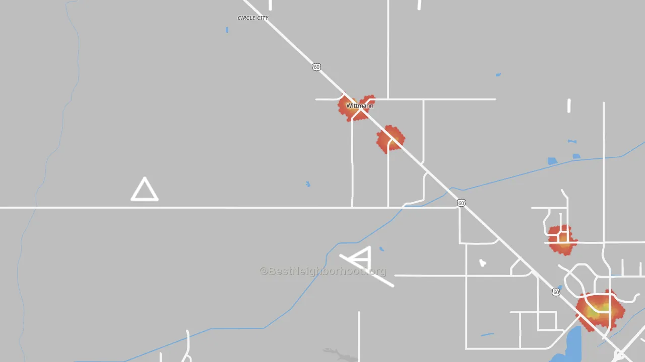 Walk Grade map of 85361, AZ, walkable areas in green and car-dependent areas in red
