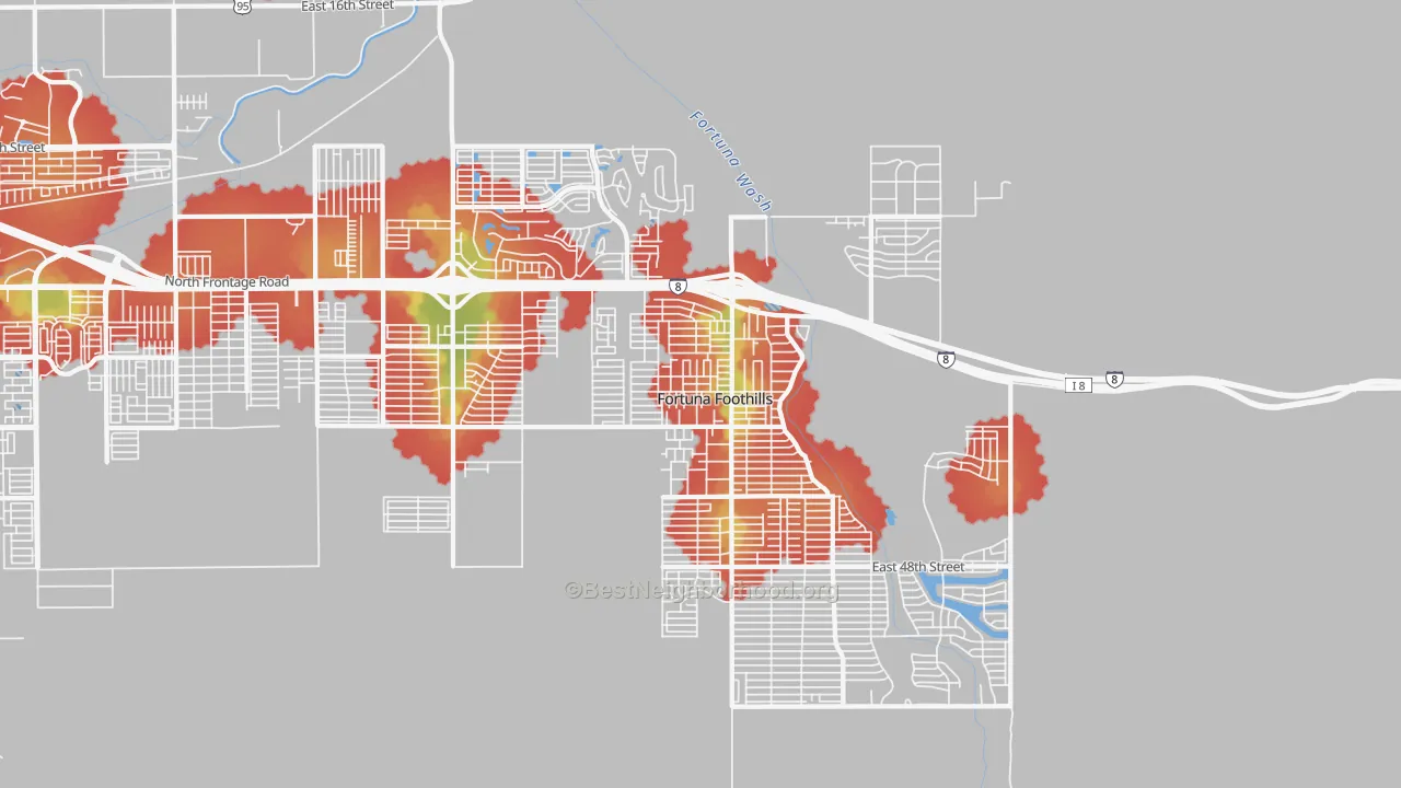 Walk Grade map of 85367, AZ, walkable areas in green and car-dependent areas in red