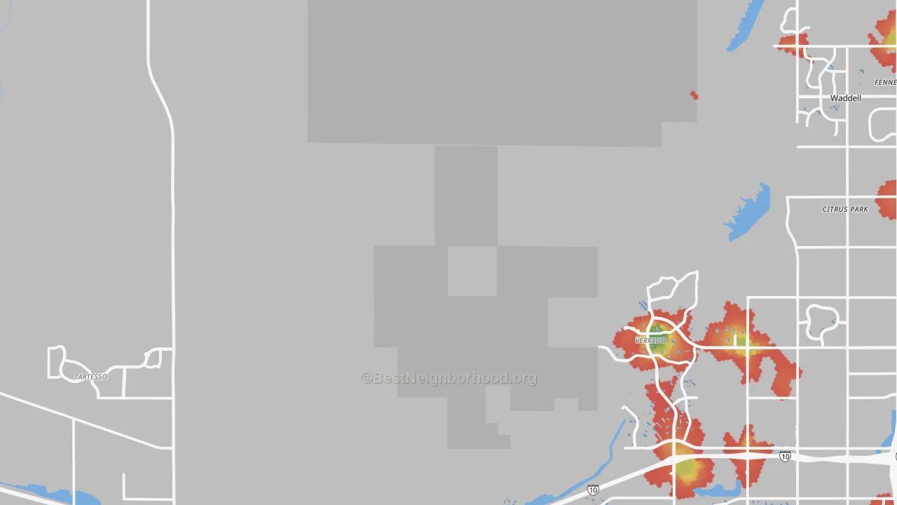 Walk Grade map of 85396, AZ, walkable areas in green and car-dependent areas in red