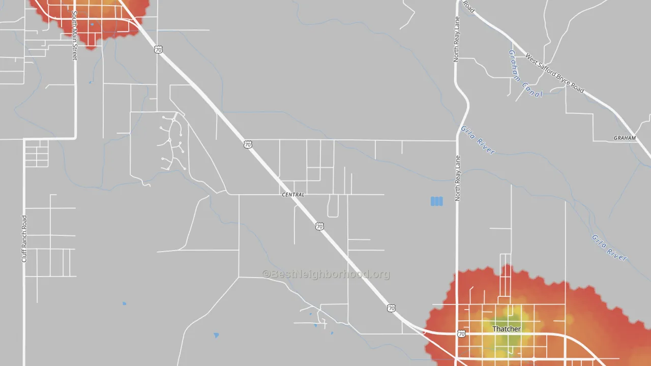 Walk Grade map of 85531, AZ, walkable areas in green and car-dependent areas in red