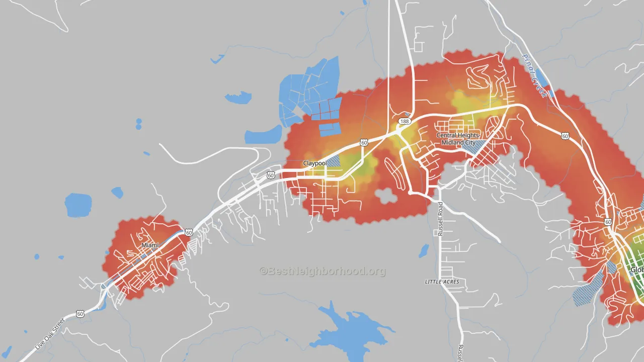 Walk Grade map of 85532, AZ, walkable areas in green and car-dependent areas in red