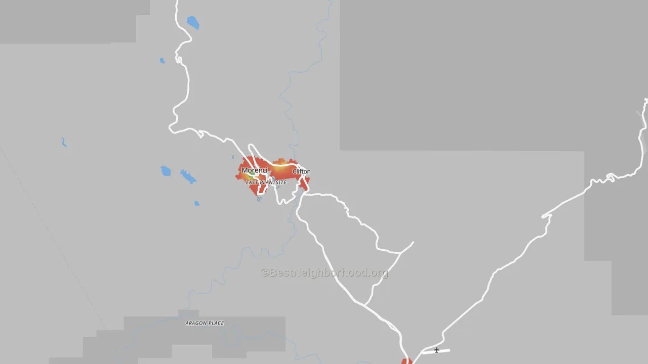 Walk Grade map of 85533, AZ, walkable areas in green and car-dependent areas in red