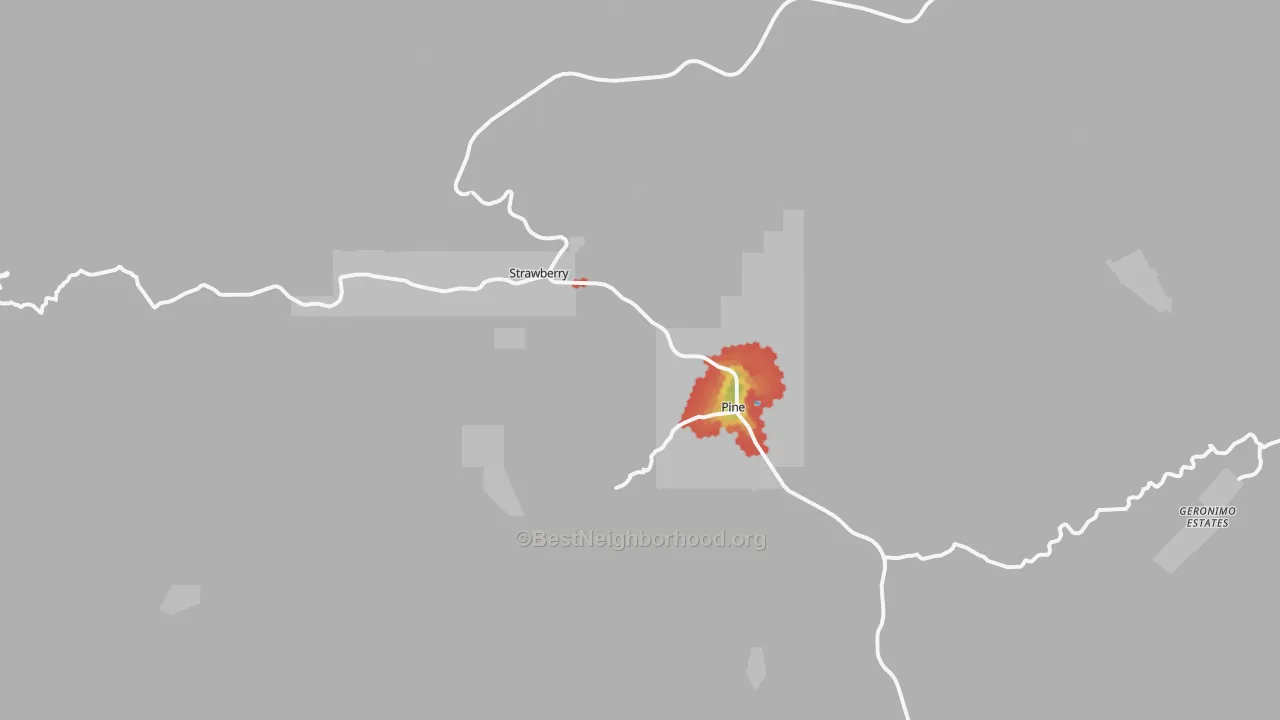 Walk Grade map of 85544, AZ, walkable areas in green and car-dependent areas in red