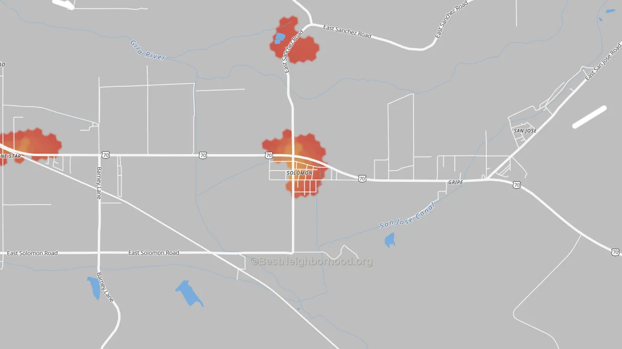 Walk Grade map of 85551, AZ, walkable areas in green and car-dependent areas in red