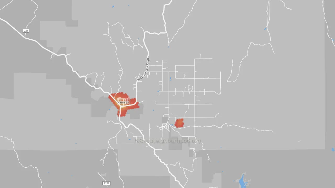 Walk Grade map of 85601, AZ, walkable areas in green and car-dependent areas in red