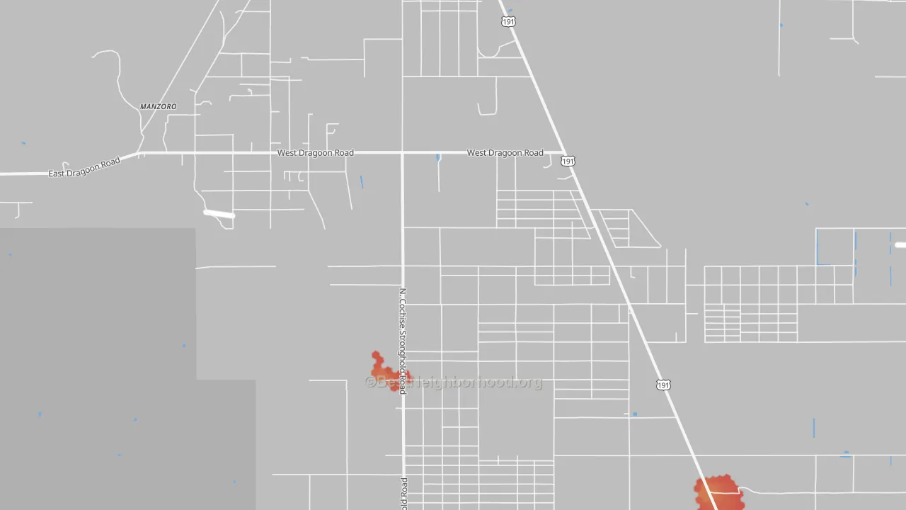 Walk Grade map of 85606, AZ, walkable areas in green and car-dependent areas in red