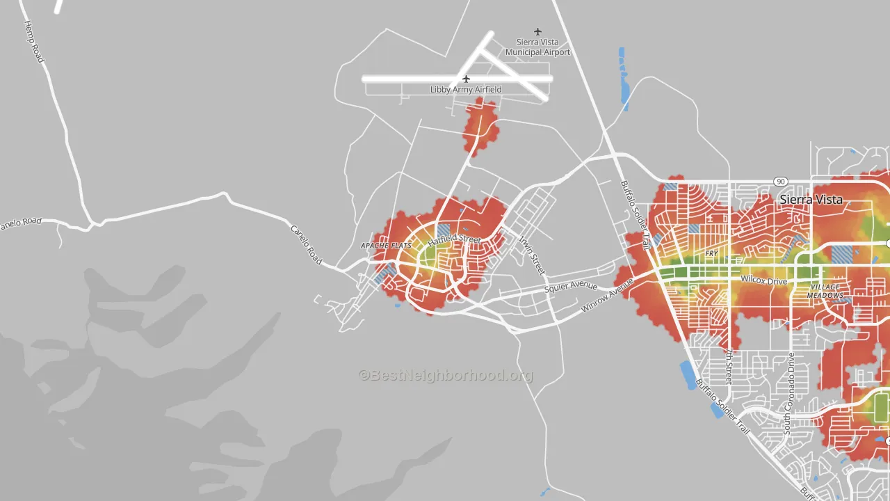 Walk Grade map of 85613, AZ, walkable areas in green and car-dependent areas in red