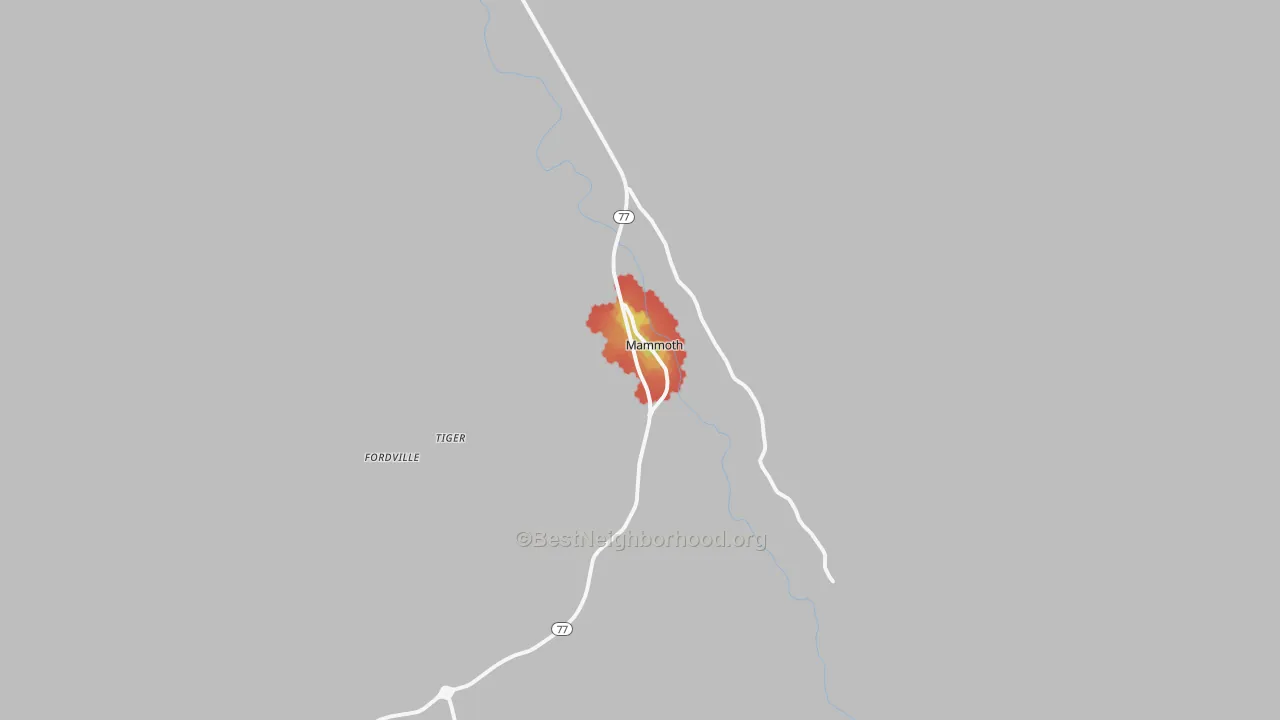 Walk Grade map of 85618, AZ, walkable areas in green and car-dependent areas in red