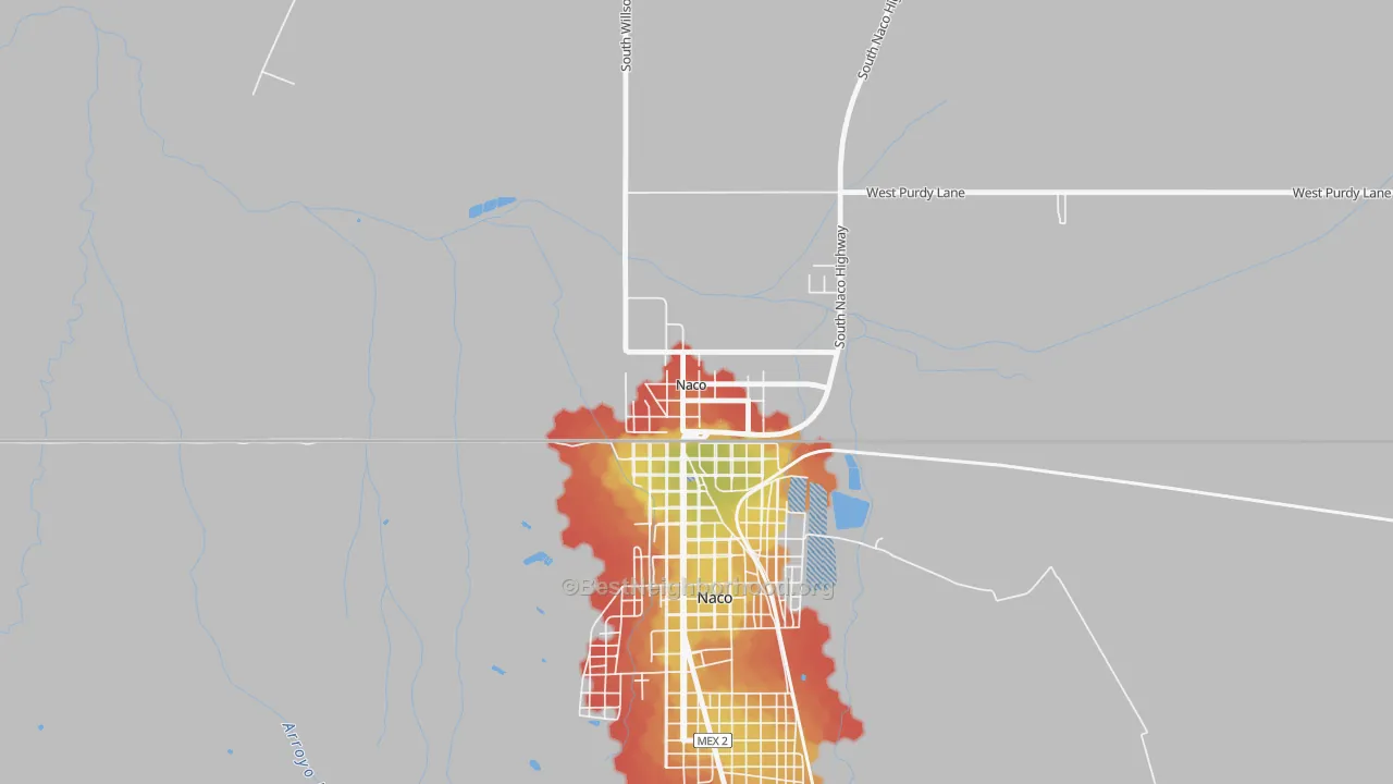 Walk Grade map of 85620, AZ, walkable areas in green and car-dependent areas in red