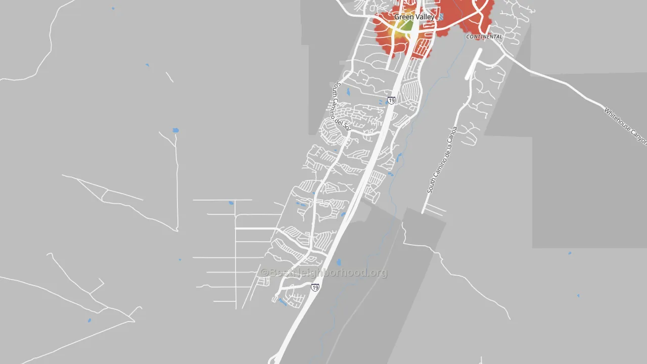 Walk Grade map of 85622, AZ, walkable areas in green and car-dependent areas in red