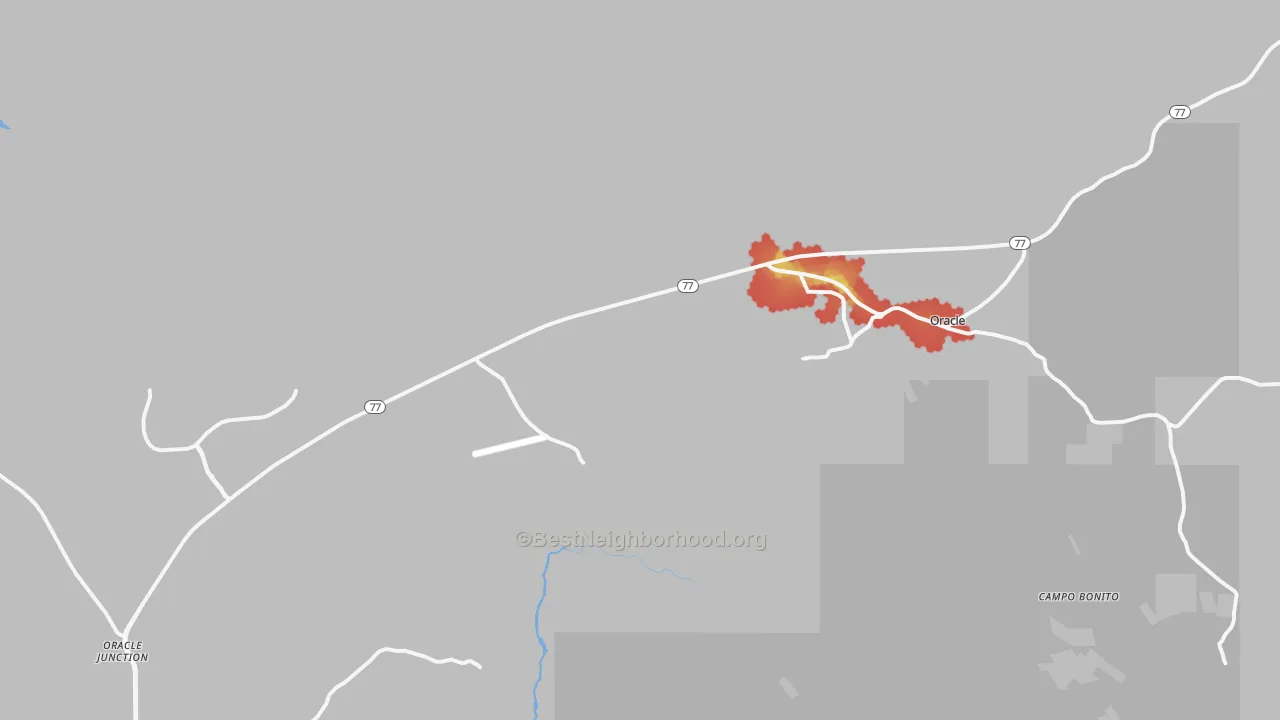 Walk Grade map of 85623, AZ, walkable areas in green and car-dependent areas in red