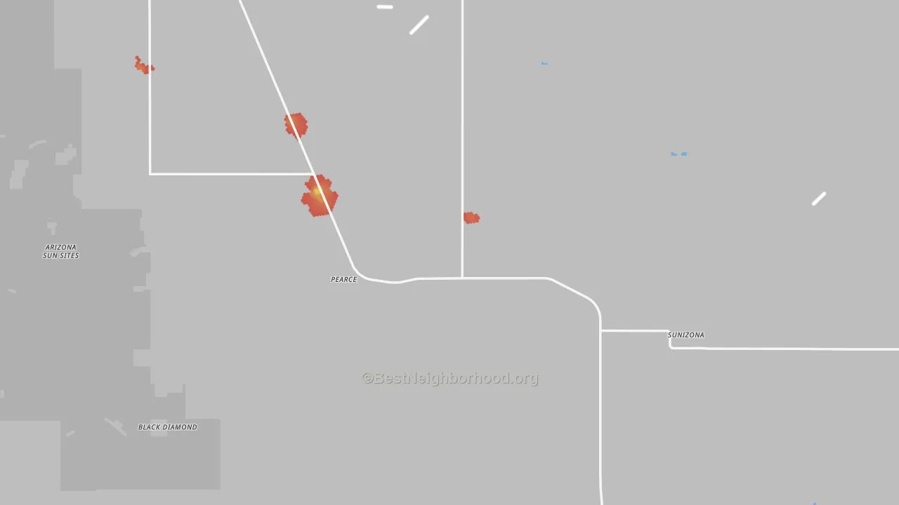 Walk Grade map of 85625, AZ, walkable areas in green and car-dependent areas in red
