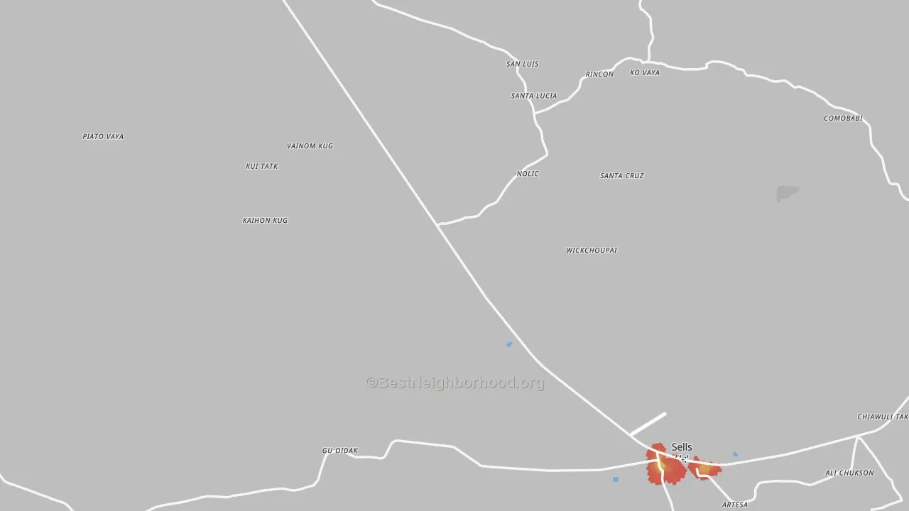 Walk Grade map of 85634, AZ, walkable areas in green and car-dependent areas in red