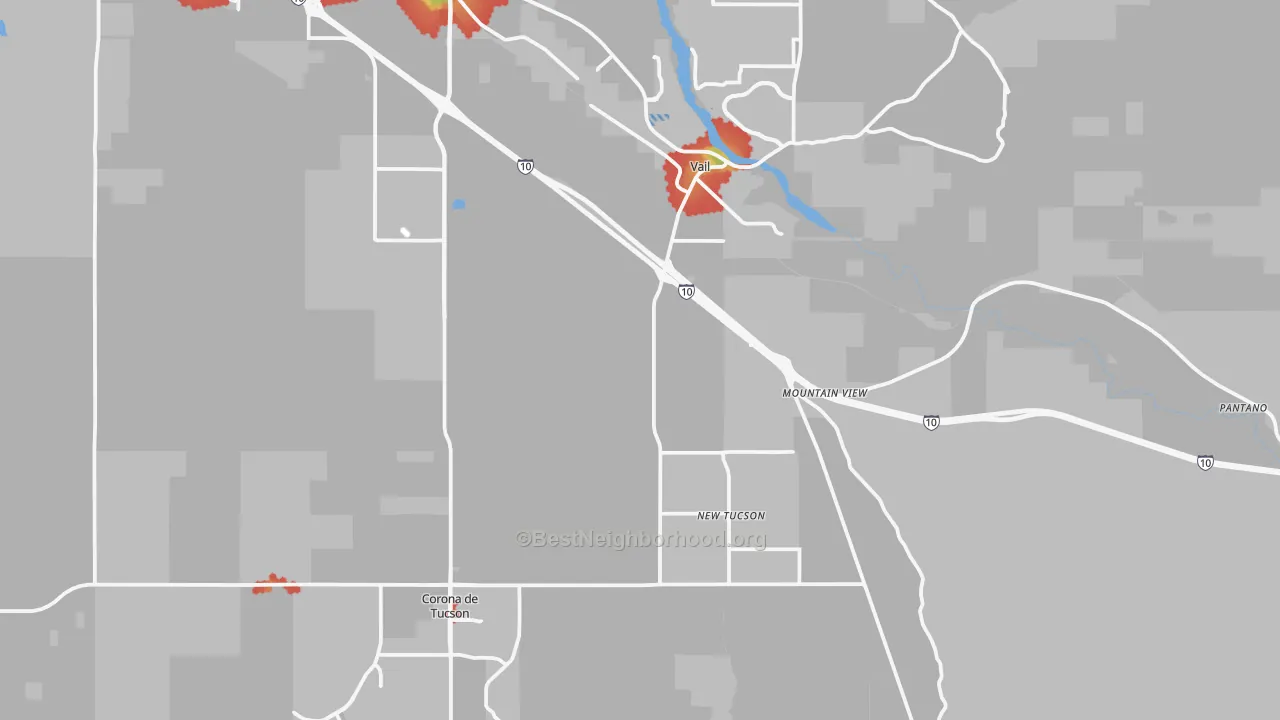 Walk Grade map of 85641, AZ, walkable areas in green and car-dependent areas in red