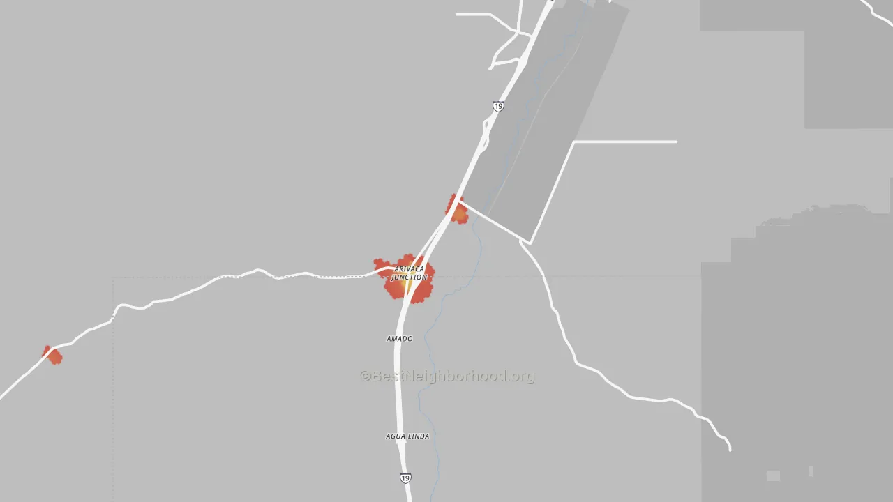 Walk Grade map of 85645, AZ, walkable areas in green and car-dependent areas in red