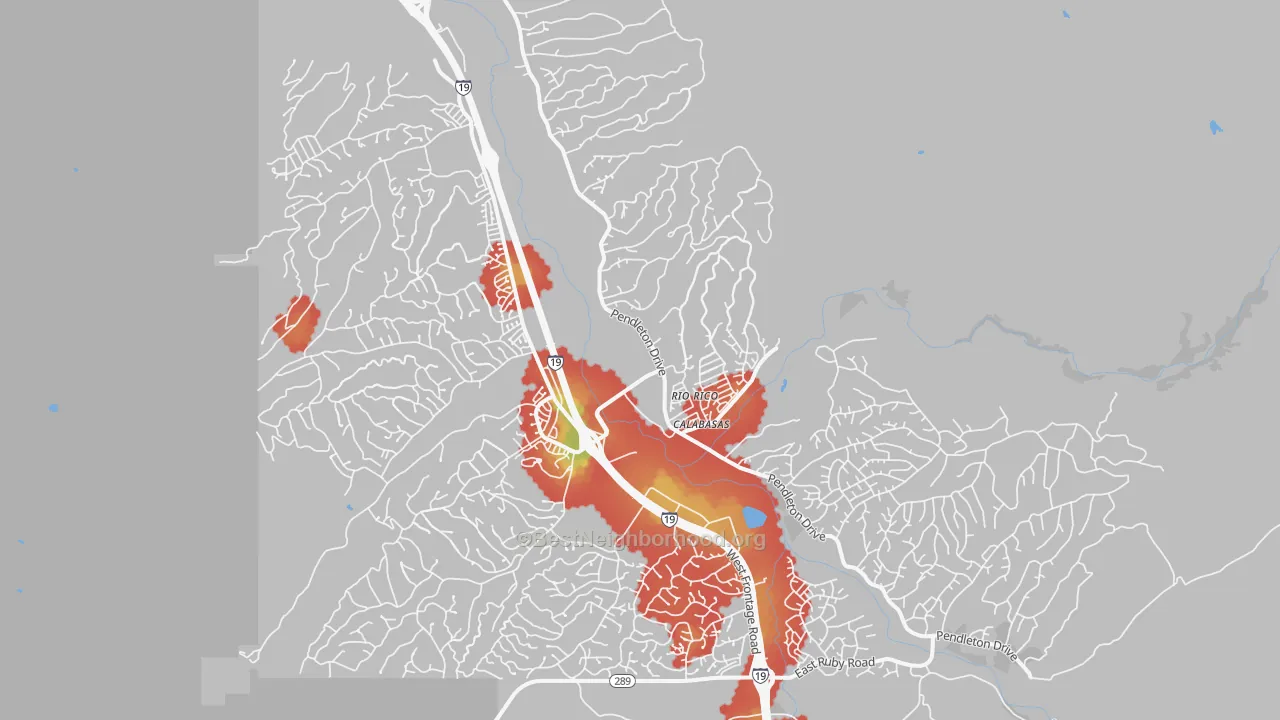 Walk Grade map of 85648, AZ, walkable areas in green and car-dependent areas in red
