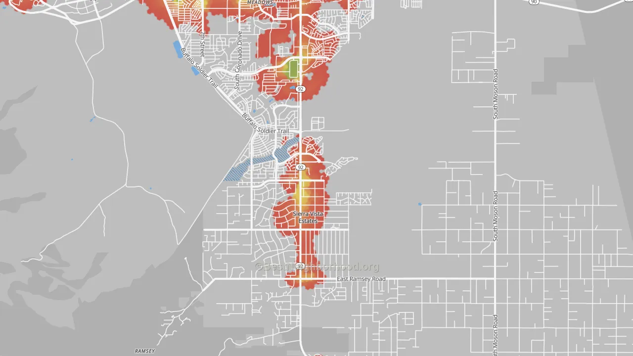 Walk Grade map of 85650, AZ, walkable areas in green and car-dependent areas in red