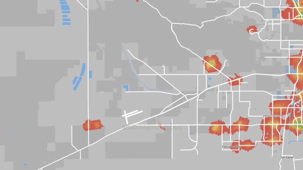 Walk Grade map of 85735, AZ, walkable areas in green and car-dependent areas in red