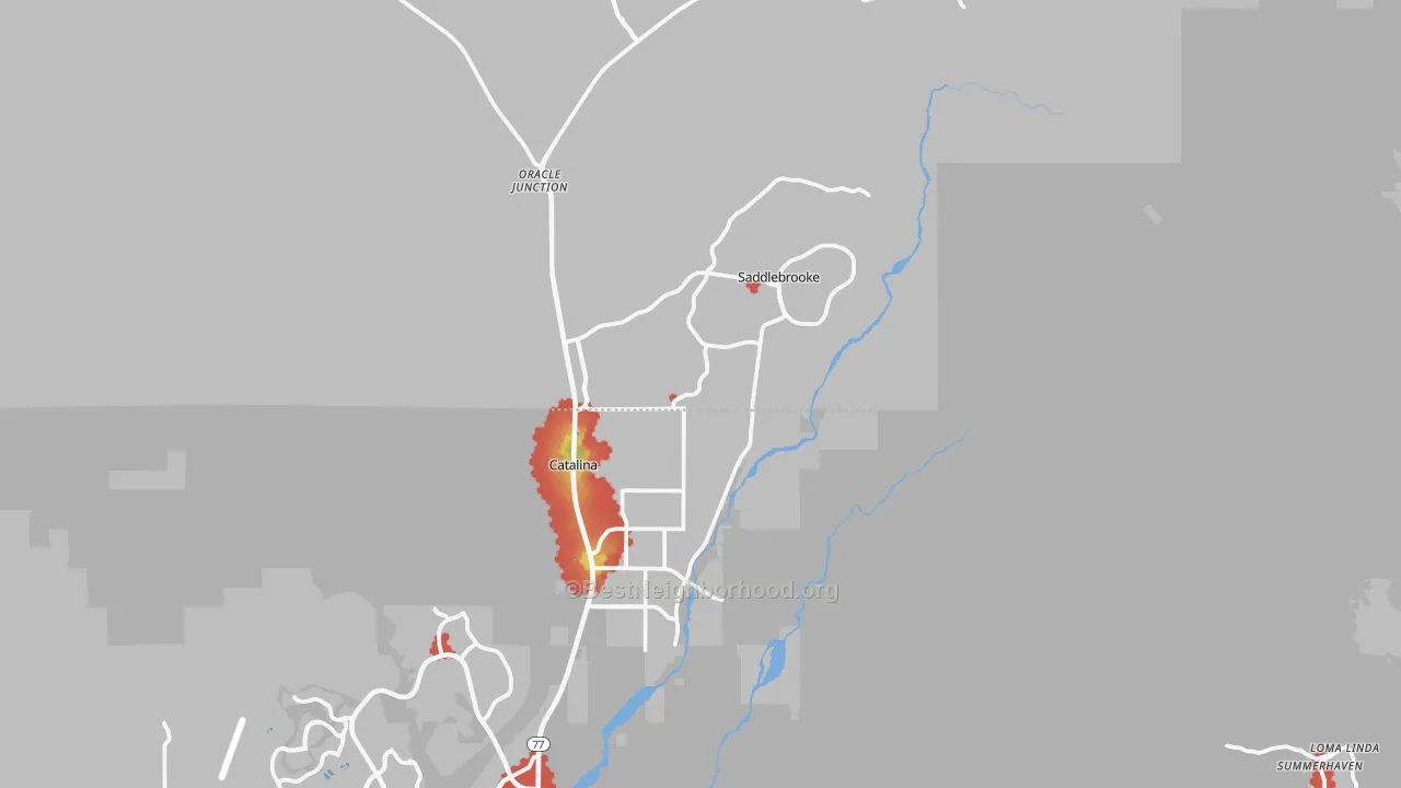Walk Grade map of 85739, AZ, walkable areas in green and car-dependent areas in red