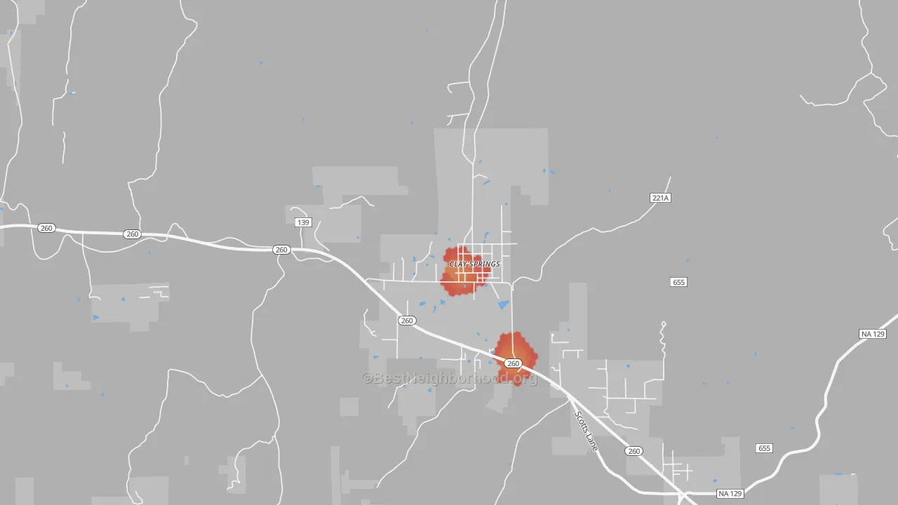 Walk Grade map of 85923, AZ, walkable areas in green and car-dependent areas in red
