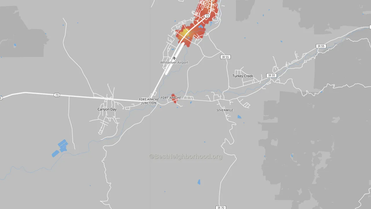 Walk Grade map of 85926, AZ, walkable areas in green and car-dependent areas in red