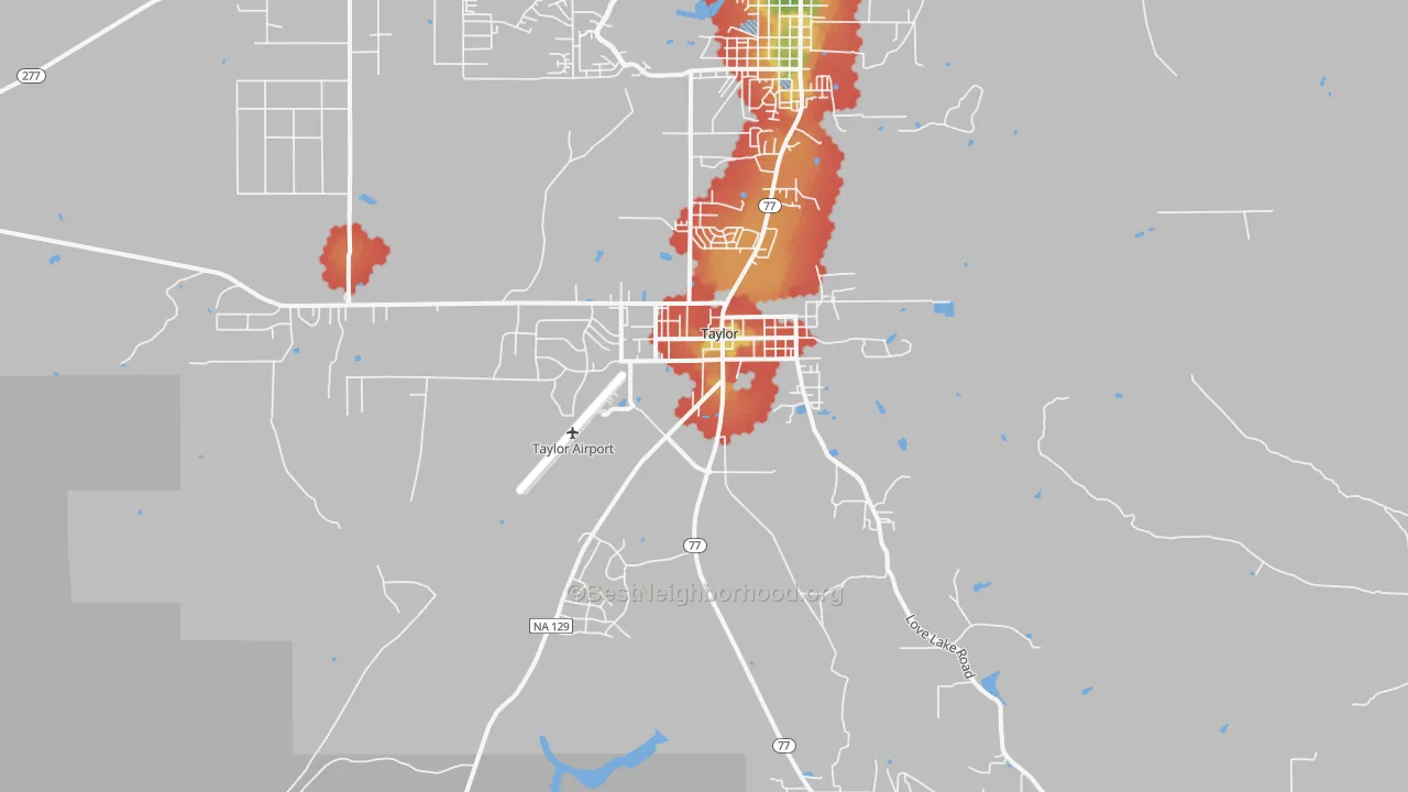 Walk Grade map of 85939, AZ, walkable areas in green and car-dependent areas in red