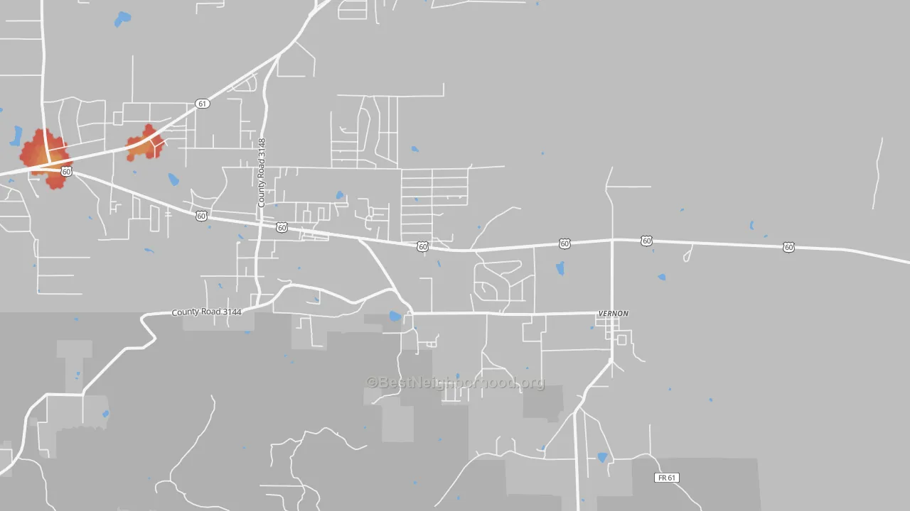 Walk Grade map of 85940, AZ, walkable areas in green and car-dependent areas in red