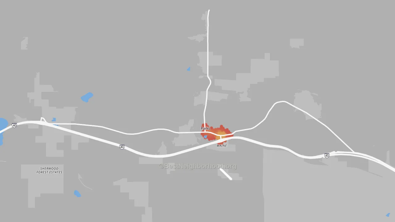 Walk Grade map of 86018, AZ, walkable areas in green and car-dependent areas in red