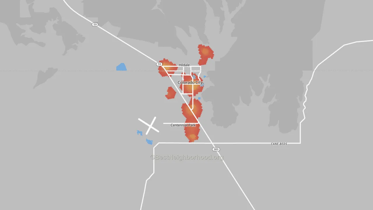 Walk Grade map of 86021, AZ, walkable areas in green and car-dependent areas in red