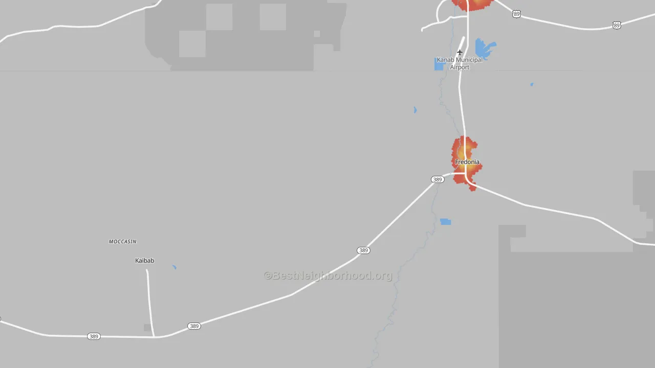 Walk Grade map of 86022, AZ, walkable areas in green and car-dependent areas in red
