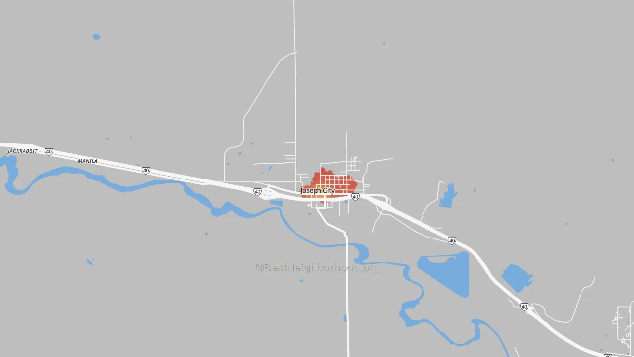 Walk Grade map of 86032, AZ, walkable areas in green and car-dependent areas in red