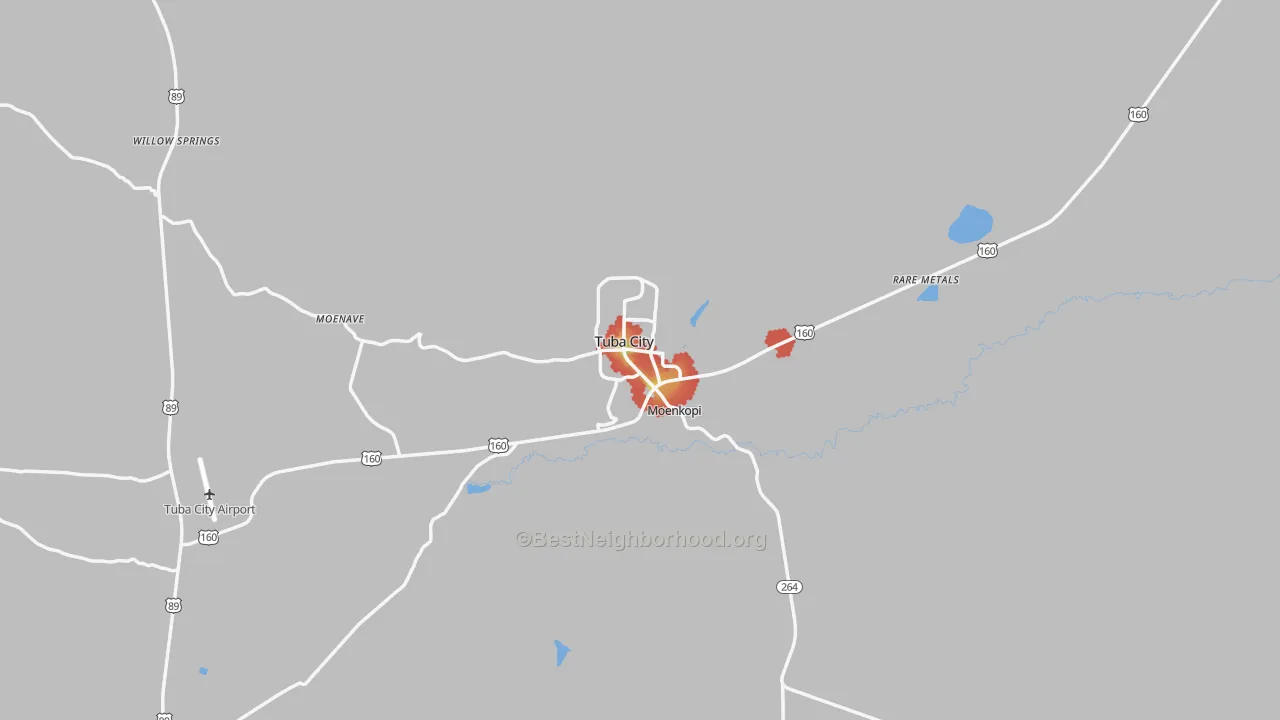 Walk Grade map of 86045, AZ, walkable areas in green and car-dependent areas in red