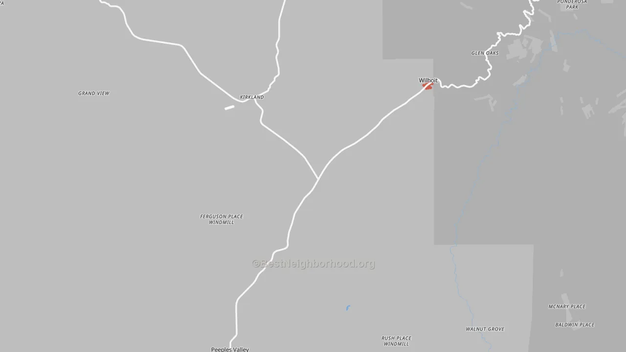 Walk Grade map of 86332, AZ, walkable areas in green and car-dependent areas in red
