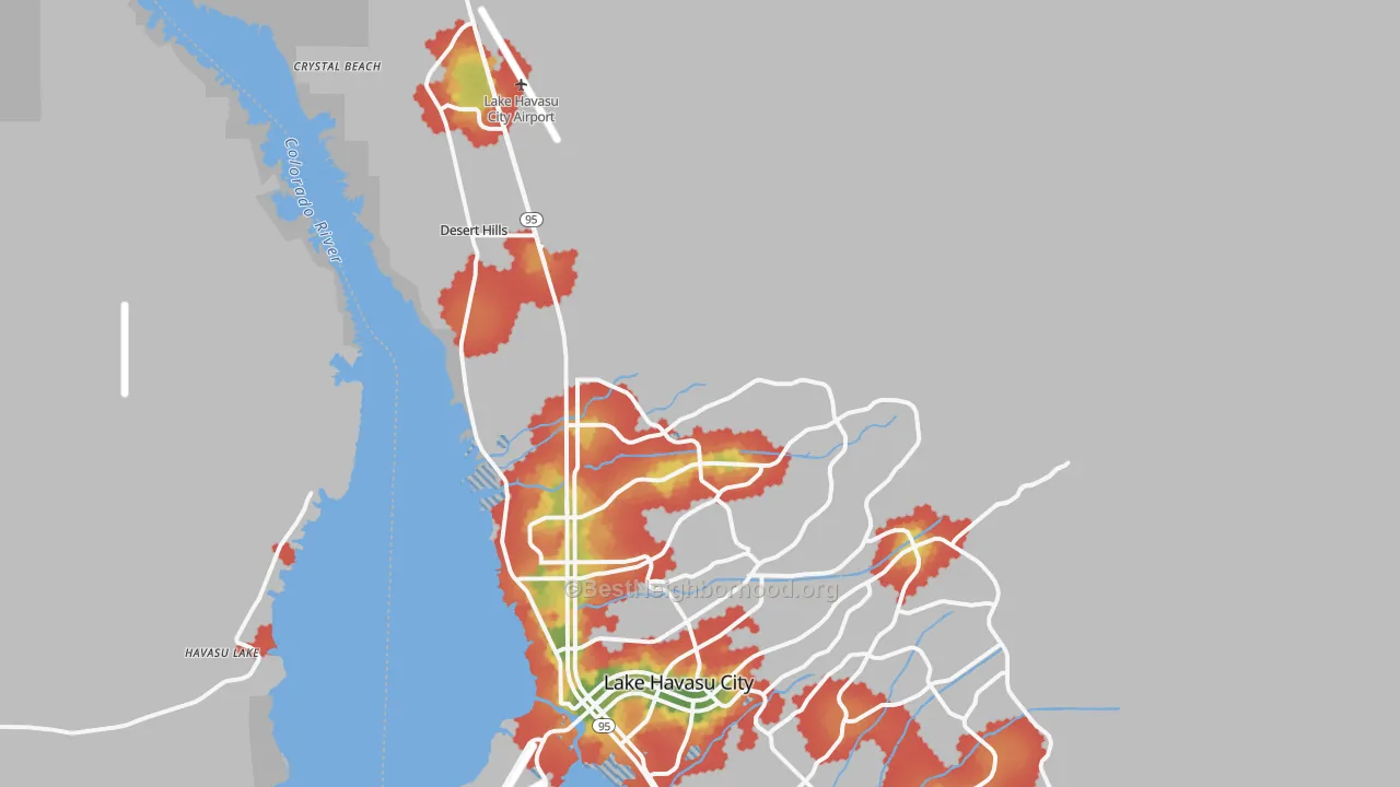 Walk Grade map of 86404, AZ, walkable areas in green and car-dependent areas in red
