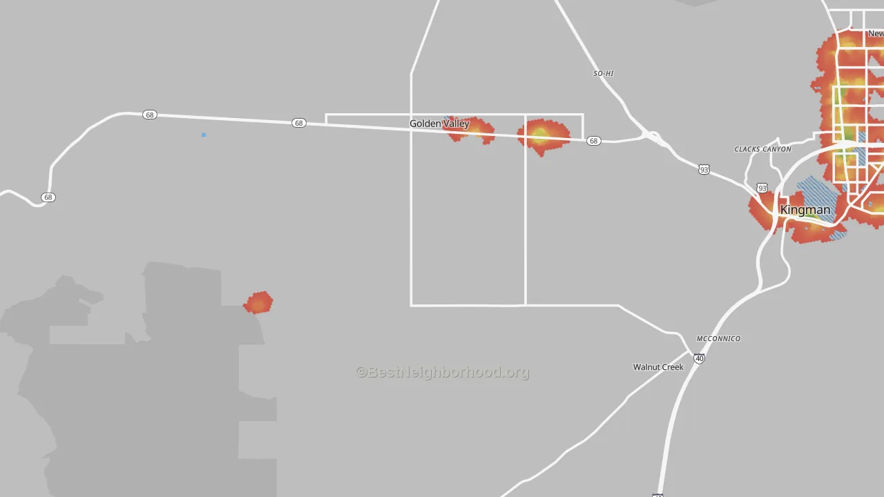 Walk Grade map of 86413, AZ, walkable areas in green and car-dependent areas in red
