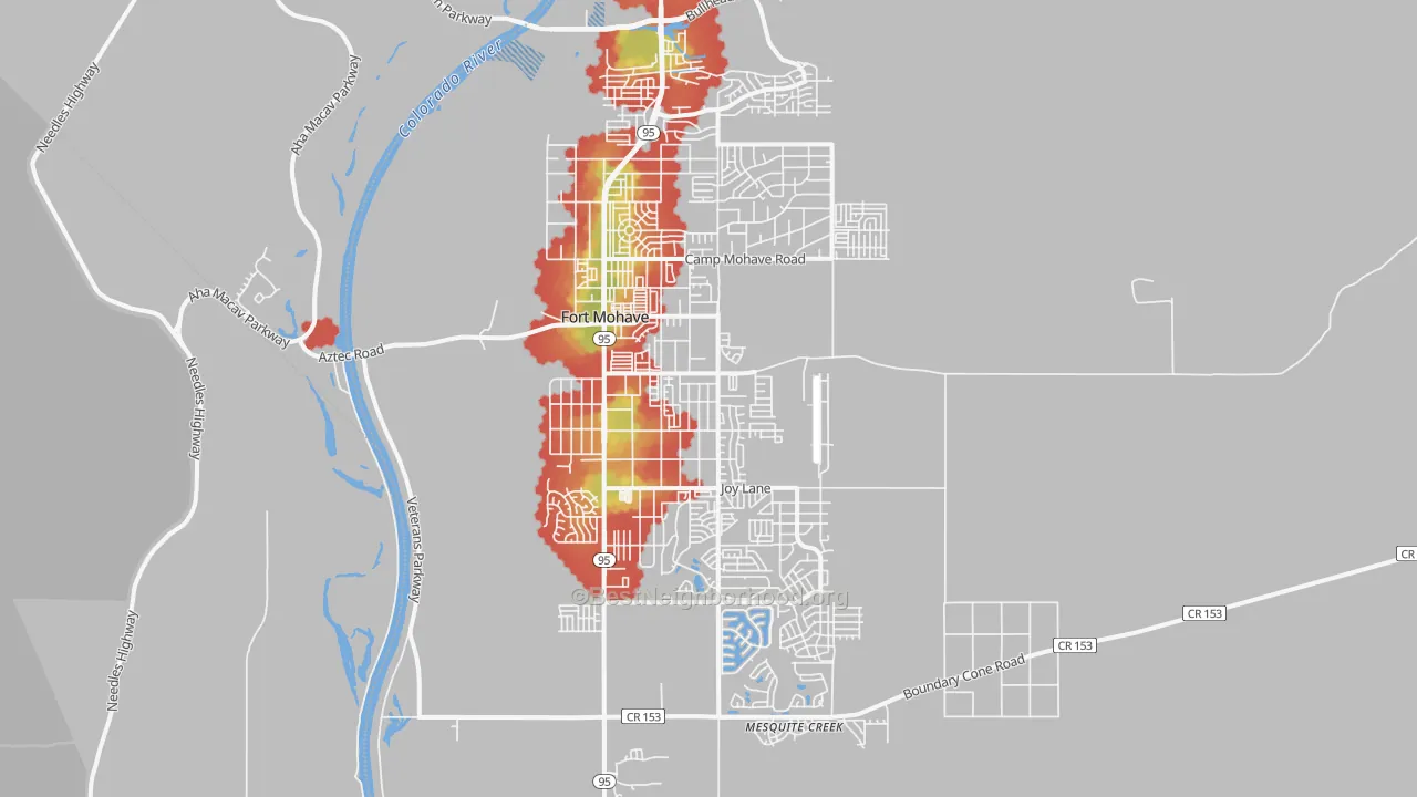 Walk Grade map of 86426, AZ, walkable areas in green and car-dependent areas in red