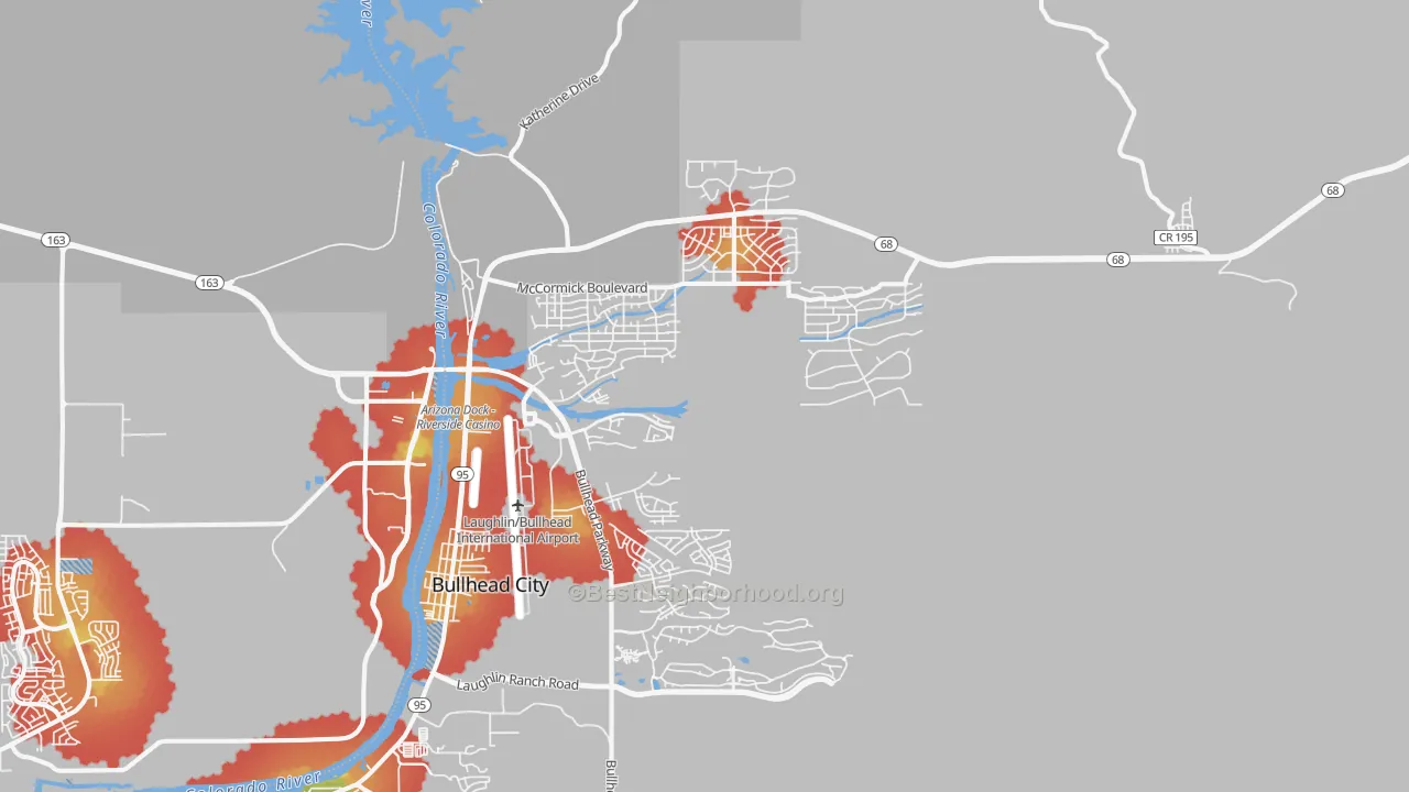 Walk Grade map of 86429, AZ, walkable areas in green and car-dependent areas in red