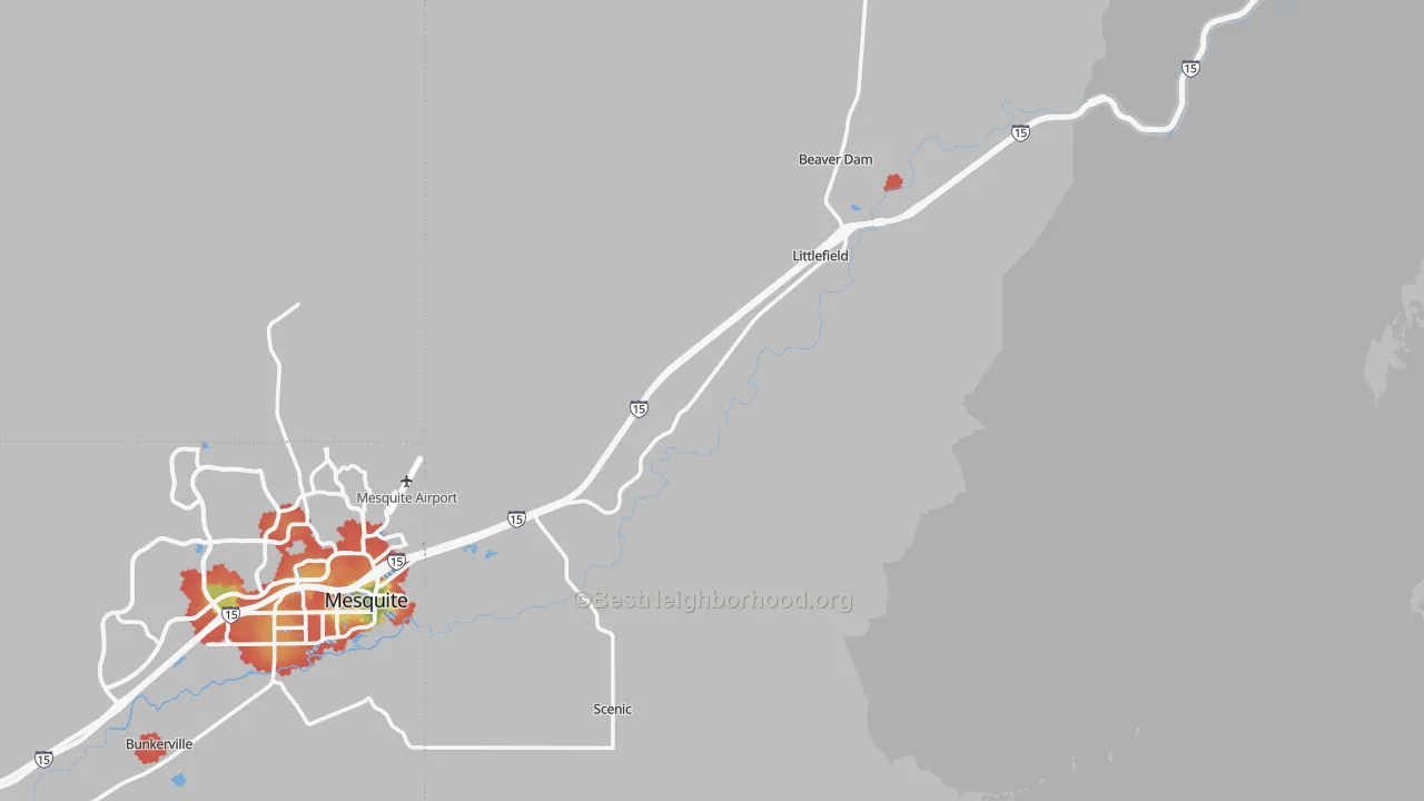 Walk Grade map of 86432, AZ, walkable areas in green and car-dependent areas in red