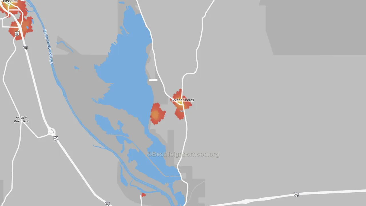 Walk Grade map of 86436, AZ, walkable areas in green and car-dependent areas in red