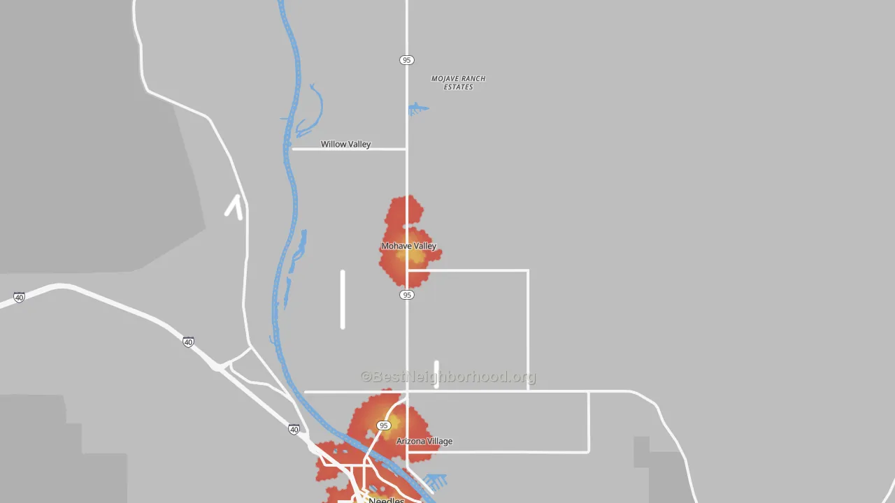 Walk Grade map of 86440, AZ, walkable areas in green and car-dependent areas in red
