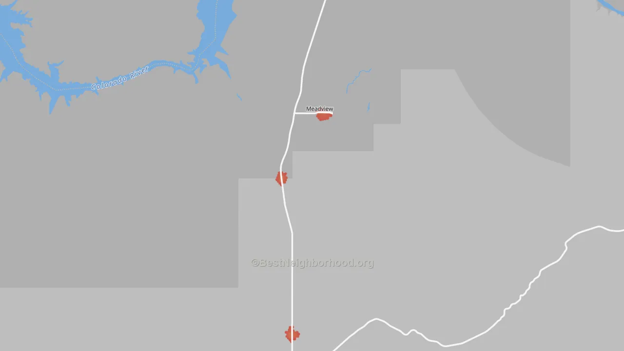 Walk Grade map of 86444, AZ, walkable areas in green and car-dependent areas in red