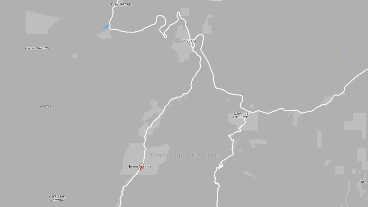 Walk Grade map of 87025, NM, walkable areas in green and car-dependent areas in red