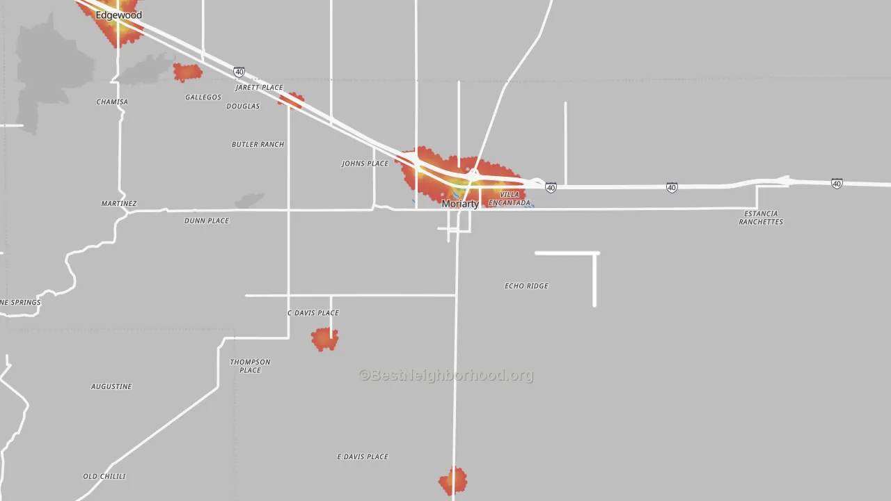 Walk Grade map of 87035, NM, walkable areas in green and car-dependent areas in red