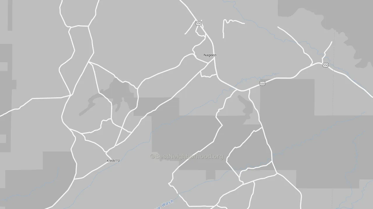 Walk Grade map of 87037, NM, walkable areas in green and car-dependent areas in red