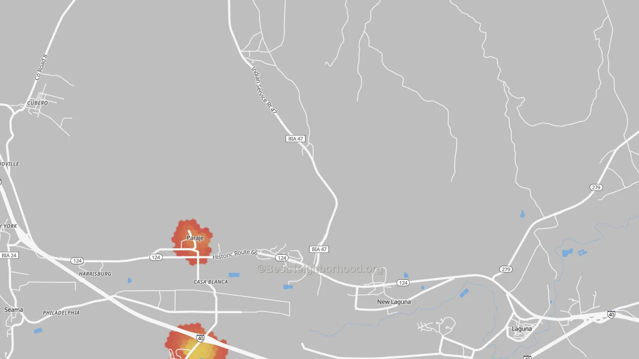 Walk Grade map of 87038, NM, walkable areas in green and car-dependent areas in red
