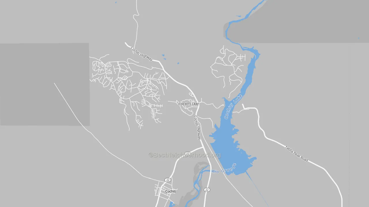 Walk Grade map of 87083, NM, walkable areas in green and car-dependent areas in red