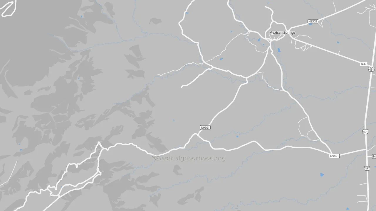 Walk Grade map of 87320, NM, walkable areas in green and car-dependent areas in red